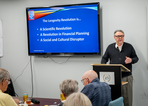 Jim Gambone at Longevity Revolution presentation Image of Jim Gambone giving a presentation